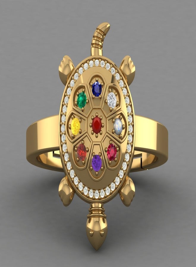 LMDPRAJAPATIS Certified Natural Navratna Best Of Luck Gold Plated Tortoise Adjustable Ring/stone ring/gift ring for Men Or Women's - Image 3