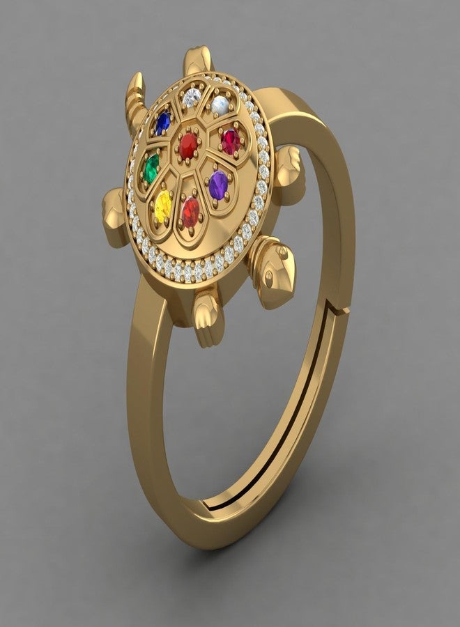 LMDPRAJAPATIS Certified Natural Navratna Best Of Luck Gold Plated Tortoise Adjustable Ring/stone ring/gift ring for Men Or Women's - Image 4