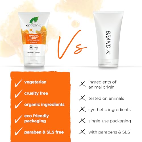 dr.organic Dr. Organic Manuka Honey Foot Cream, Moisturising, Dry Skin, Mens, Womens, Natural, Vegetarian, Cruelty-Free, Paraben & SLS-Free, Recycled & Recyclable, Organic, 125ml, Packaging may vary - Image 3