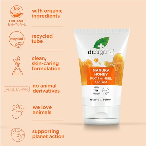 dr.organic Dr. Organic Manuka Honey Foot Cream, Moisturising, Dry Skin, Mens, Womens, Natural, Vegetarian, Cruelty-Free, Paraben & SLS-Free, Recycled & Recyclable, Organic, 125ml, Packaging may vary - Image 2