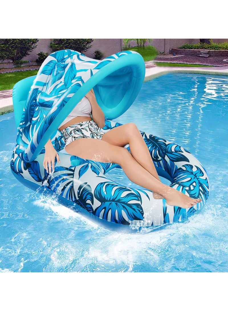 TAPIT Inflatable Pool Lounger Float for Adult Water Floating Recliner Chair Pool Chair Raft with Adjustable Sun Shade Cover Water Floaty with Backrest for Swimming Pool Beach Water Amusement Park - Image 1