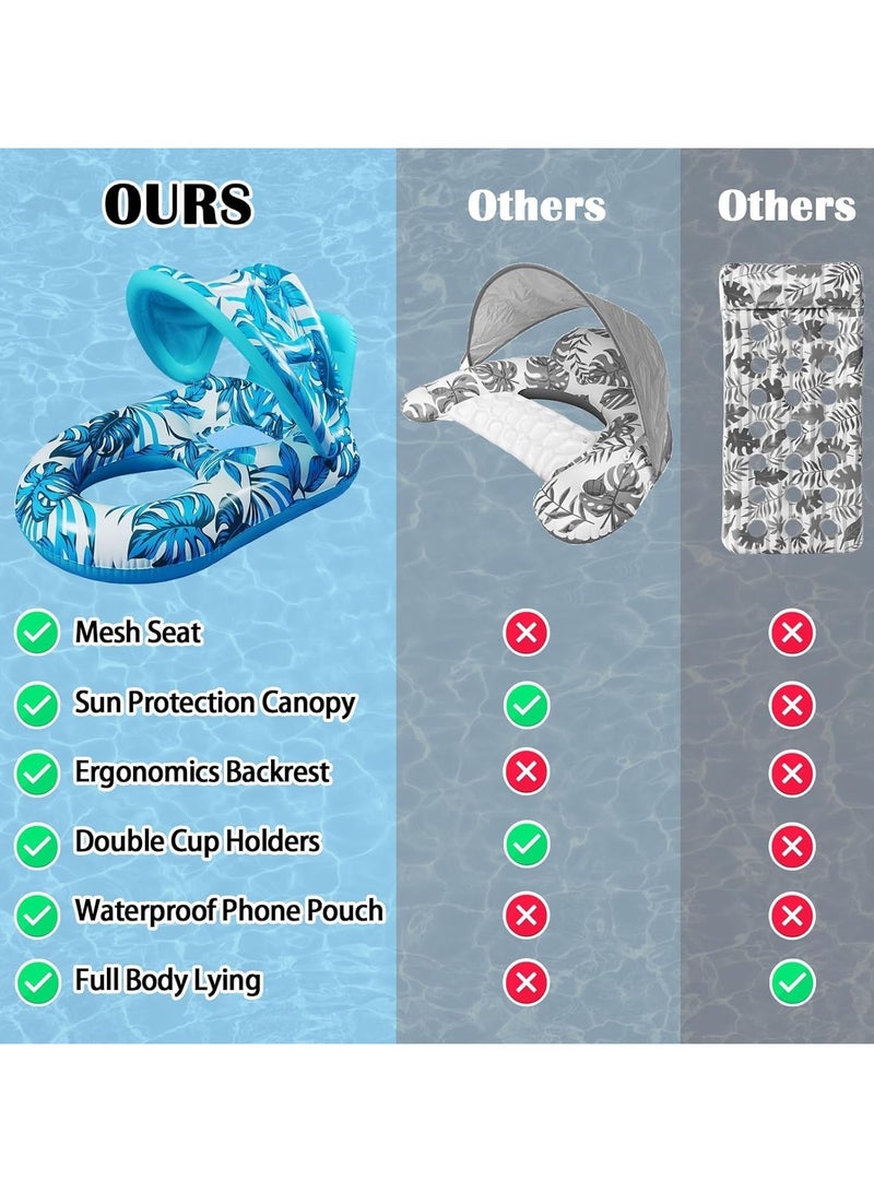 TAPIT Inflatable Pool Lounger Float for Adult Water Floating Recliner Chair Pool Chair Raft with Adjustable Sun Shade Cover Water Floaty with Backrest for Swimming Pool Beach Water Amusement Park - Image 4