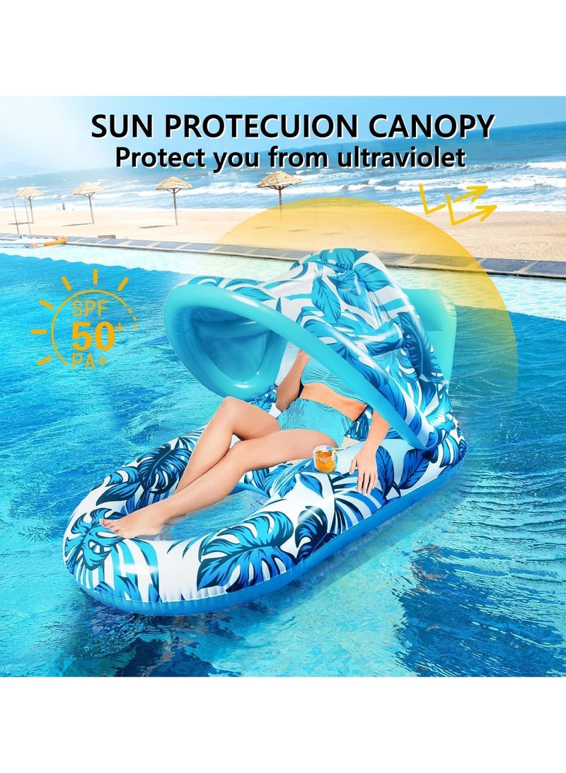 TAPIT Inflatable Pool Lounger Float for Adult Water Floating Recliner Chair Pool Chair Raft with Adjustable Sun Shade Cover Water Floaty with Backrest for Swimming Pool Beach Water Amusement Park - Image 2