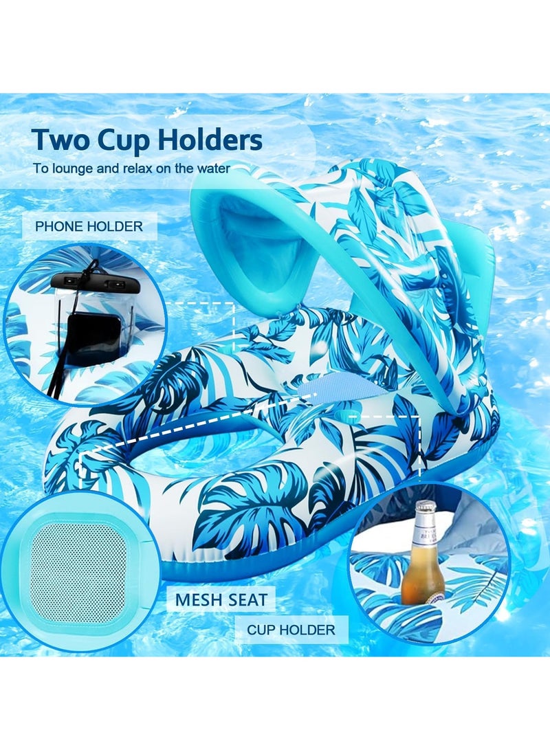 TAPIT Inflatable Pool Lounger Float for Adult Water Floating Recliner Chair Pool Chair Raft with Adjustable Sun Shade Cover Water Floaty with Backrest for Swimming Pool Beach Water Amusement Park - Image 3