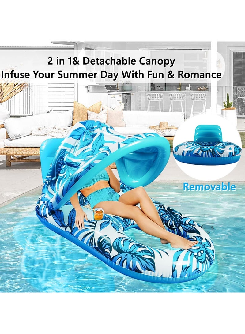 TAPIT Inflatable Pool Lounger Float for Adult Water Floating Recliner Chair Pool Chair Raft with Adjustable Sun Shade Cover Water Floaty with Backrest for Swimming Pool Beach Water Amusement Park - Image 5
