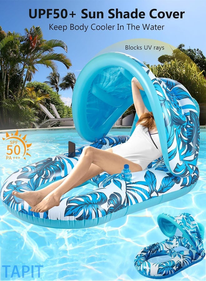 تابيت كرسي استرخاء قابل للنفخ في حمام السباحة للبالغين، كرسي استرخاء عائم في الماء، كرسي حمام سباحة مع غطاء واقي من الشمس قابل للتعديل، عوامة مائية مع مسند ظهر لحمام السباحة، الشاطئ، مدينة الملاهي المائية - Image 1