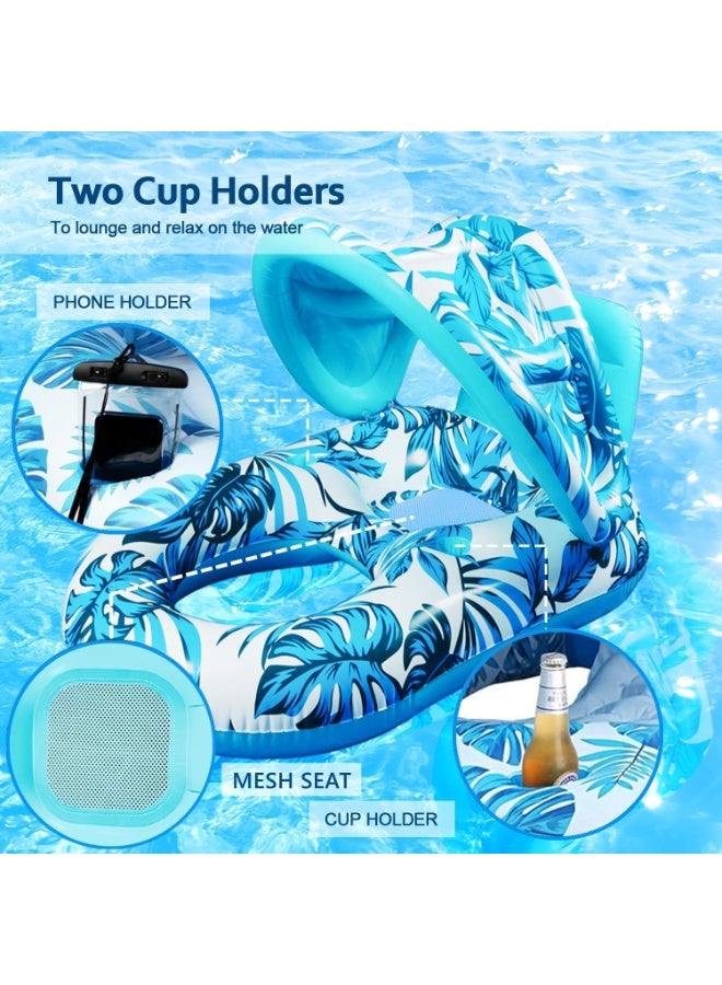 تابيت كرسي استرخاء قابل للنفخ في حمام السباحة للبالغين، كرسي استرخاء عائم في الماء، كرسي حمام سباحة مع غطاء واقي من الشمس قابل للتعديل، عوامة مائية مع مسند ظهر لحمام السباحة، الشاطئ، مدينة الملاهي المائية - Image 2