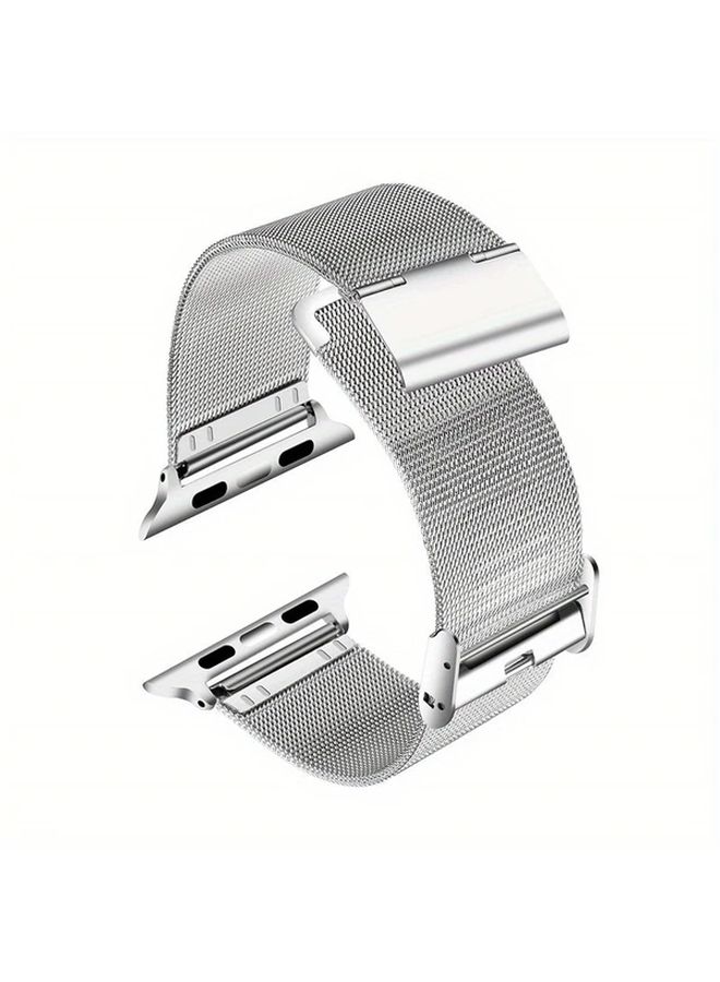 Milanese Strap And Diamond Studded Case Set For Apple Watch Series 10 9 8 7 6 5 4 3 SE 45mm 44mm 42mm 40mm With Screen Protector Silvery Strap Silvery Case 44mm - Image 5