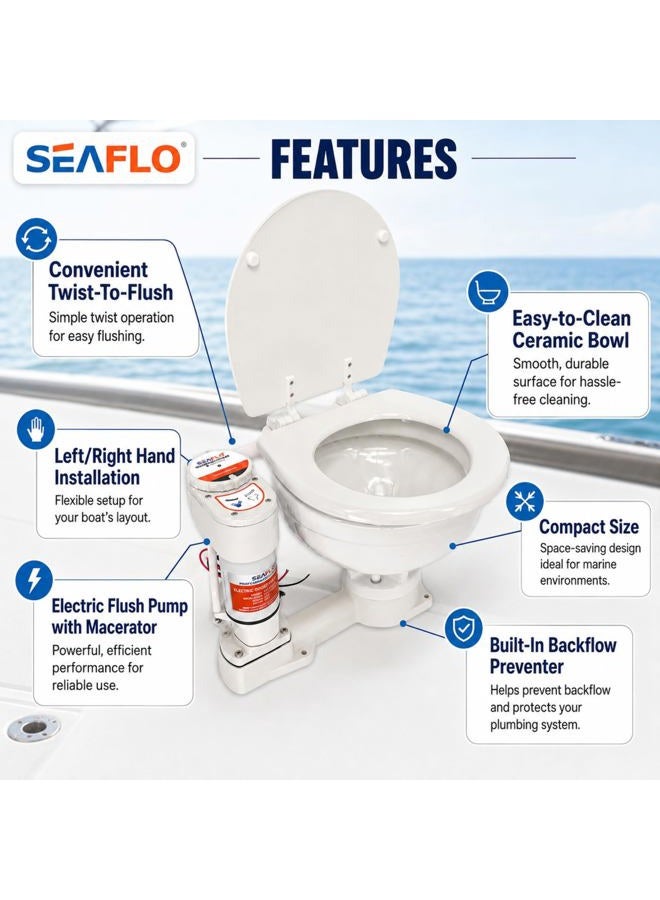 SEAFLO 12V Electric Twist Flush Marine Toilet Boating Head - Image 3