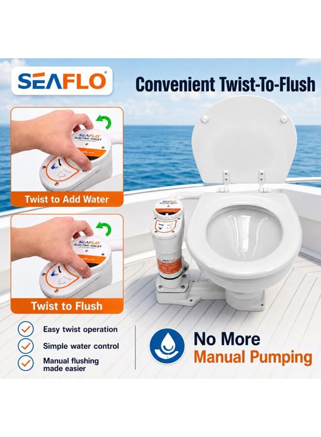SEAFLO 12V Electric Twist Flush Marine Toilet Boating Head - Image 2