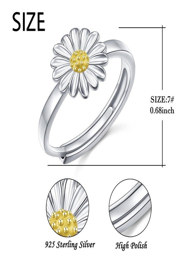 Flyow S925 Sterling Silver Flower Daisy Rings for Women Adjustable Floral Jewelry Graduation Gifts (Daisy, 7) - Image 5