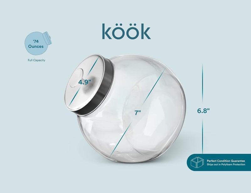 KooK Cookie Jar Penny Jars Candy Jar with Lids Candy Dish Large Storage for Candy Cookies and Snacks Clear Metal Lids Dishwasher Safe 74 oz Set of 2 - Image 5