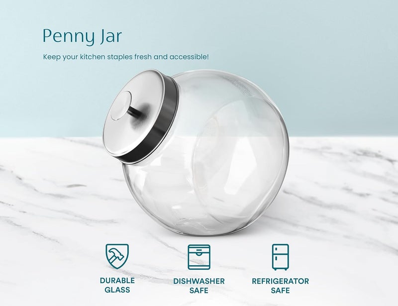 KooK Cookie Jar Penny Jars Candy Jar with Lids Candy Dish Large Storage for Candy Cookies and Snacks Clear Metal Lids Dishwasher Safe 74 oz Set of 2 - Image 4