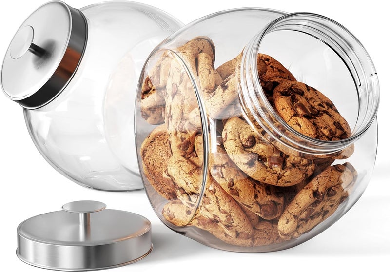 KooK Cookie Jar Penny Jars Candy Jar with Lids Candy Dish Large Storage for Candy Cookies and Snacks Clear Metal Lids Dishwasher Safe 74 oz Set of 2 - Image 1