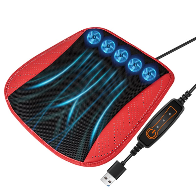 Cooling Cushion Red Ice Silk Material - Adjustable 3-Speed Ventilated Seat for Car, Truck, SUV Long Drives, Commuters - Image 1
