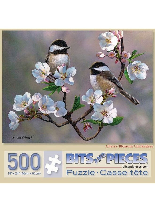 Bits and Pieces - Cherry Blossom Chickadees 500 Piece Jigsaw Puzzles For Adults Each Puzzle Measures 18 Inch X 24 Inch 500 Pc Jigsaws By Artist Russell Cobane - Image 1