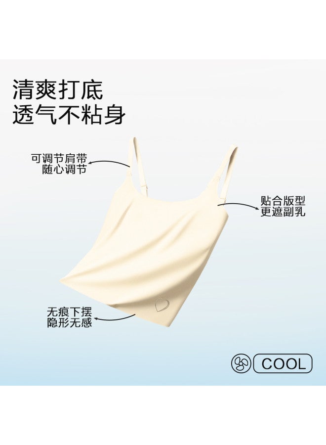 Red Bean Padded Strappy Undershirt For Women, Seamless Chiffon Camisole Top For Outerwear - Image 3