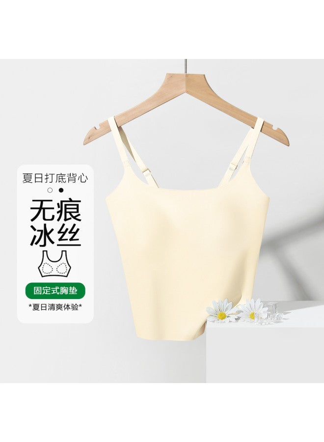 Red Bean Padded Strappy Undershirt For Women, Seamless Chiffon Camisole Top For Outerwear - Image 2