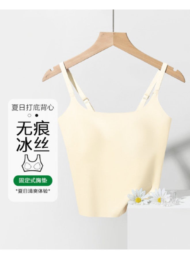 Red Bean Padded Strappy Undershirt For Women, Seamless Chiffon Camisole Top For Outerwear - Image 1
