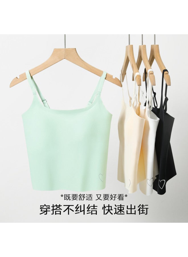 Red Bean Padded Strappy Undershirt For Women, Seamless Chiffon Camisole Top For Outerwear - Image 5