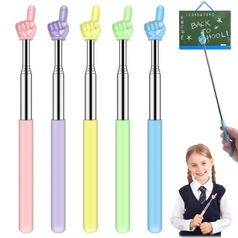 Dumero Retractable Teacher Pointer for Classroom Kids Reading Dumero Extendable Finger Pointer Stick for School Collapsible Finger Pointing Stick Long Telescoping Hand Pointer 5 Pack - Image 2