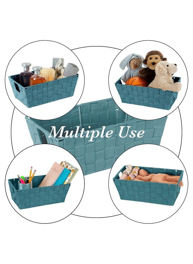 Simplify Small Shelf Woven Strap Tote | Decorative Storage Basket | Built in Handles | Organization | Closet | Bedroom | Bathroom | Nursery | Accessories | Toys | Gifts | 2 Pack | Sapphire - Image 3