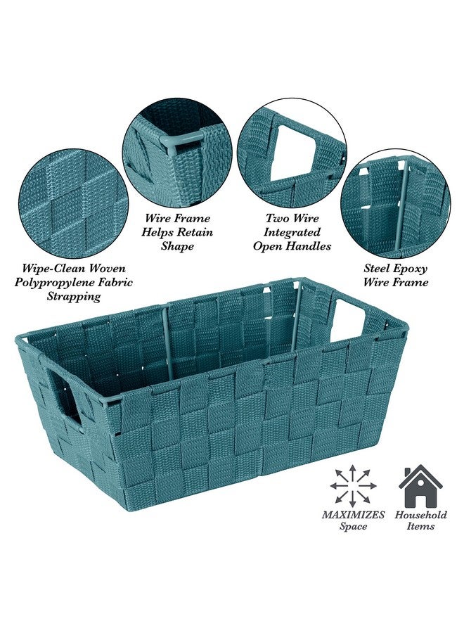 Simplify Small Shelf Woven Strap Tote | Decorative Storage Basket | Built in Handles | Organization | Closet | Bedroom | Bathroom | Nursery | Accessories | Toys | Gifts | 2 Pack | Sapphire - Image 2