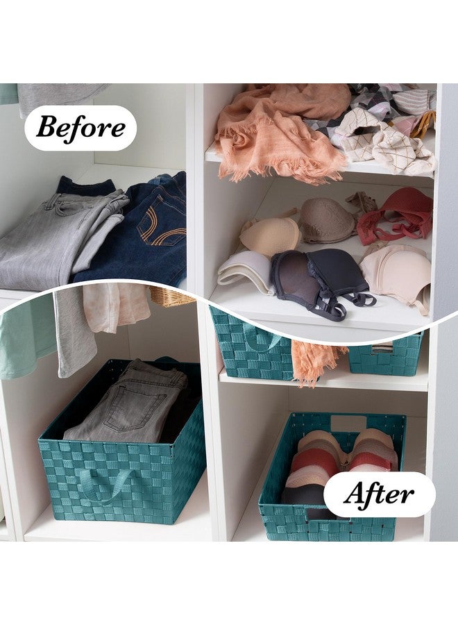 Simplify Small Shelf Woven Strap Tote | Decorative Storage Basket | Built in Handles | Organization | Closet | Bedroom | Bathroom | Nursery | Accessories | Toys | Gifts | 2 Pack | Sapphire - Image 5