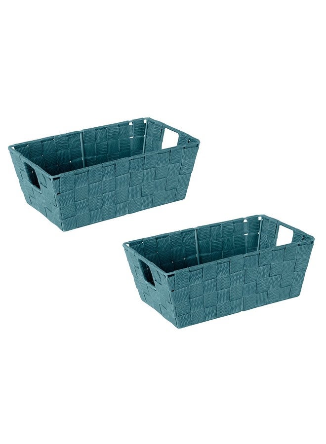 Simplify Small Shelf Woven Strap Tote | Decorative Storage Basket | Built in Handles | Organization | Closet | Bedroom | Bathroom | Nursery | Accessories | Toys | Gifts | 2 Pack | Sapphire - Image 1