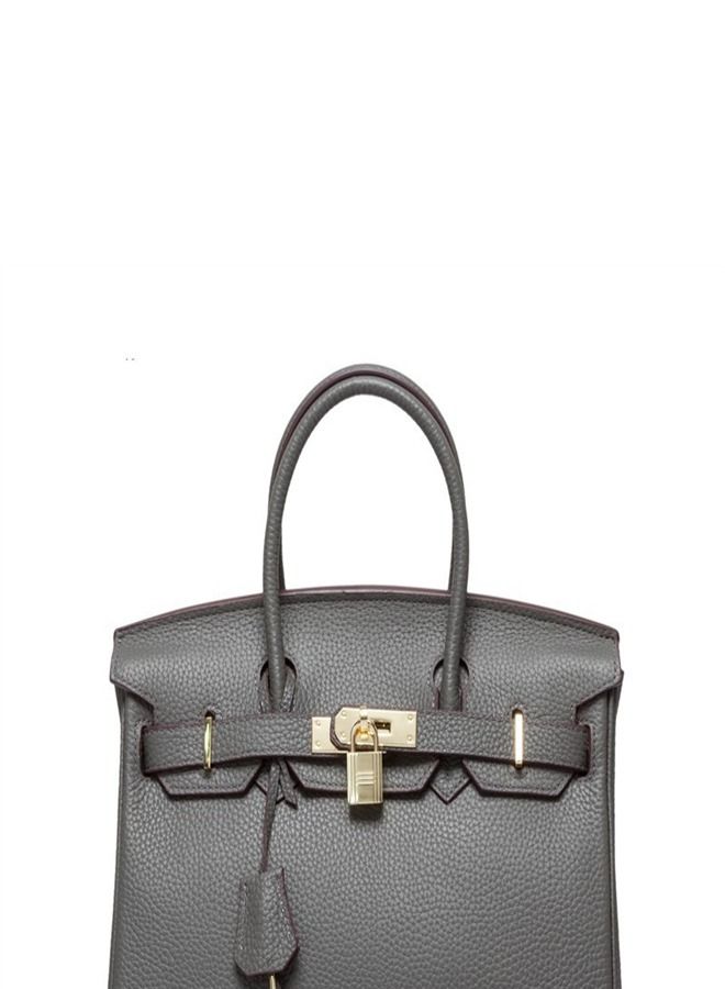 Loquat Gold Buckle Leather Handbag Iron Gray  - Image 2