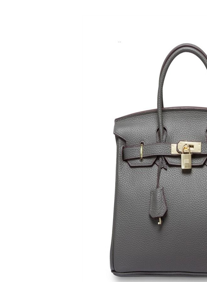 Loquat Gold Buckle Leather Handbag Iron Gray  - Image 3