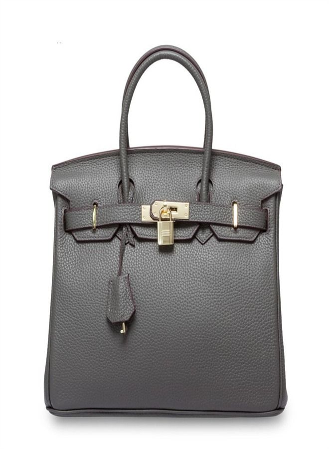 Loquat Gold Buckle Leather Handbag Iron Gray  - Image 1
