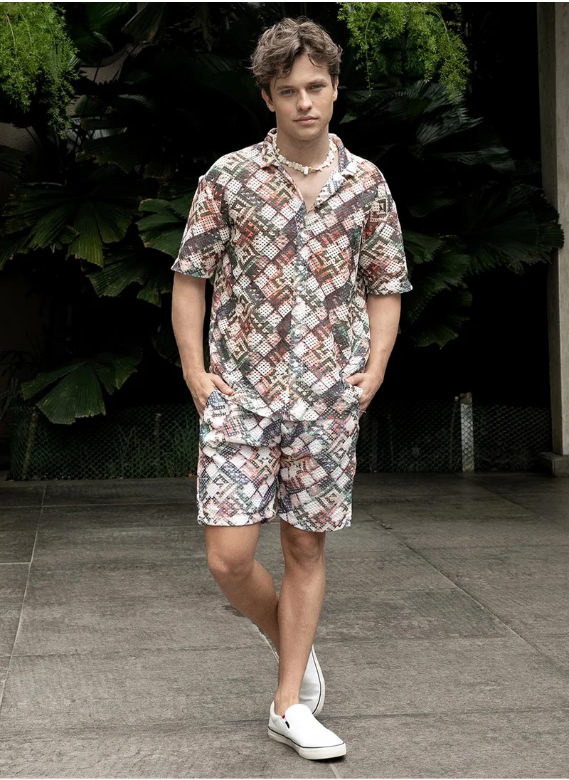 Campus Sutra Men's Multicolour Hazy-Cubic Knit Co-Ord Set