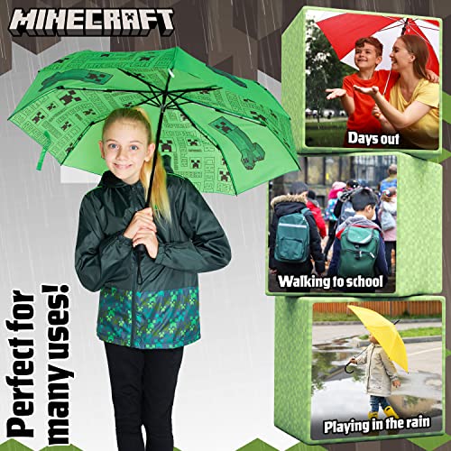 MINECRAFT مظلات قابلة للطي من ماين كرافت للأولاد والبنات مظلة متينة ومضادة للرياح للسفر للمراهقين وعشاق الألعاب (أخضر) - Image 2