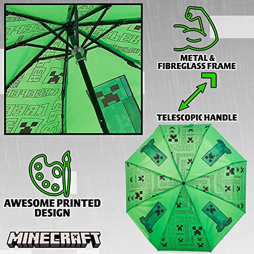 MINECRAFT مظلات قابلة للطي من ماين كرافت للأولاد والبنات مظلة متينة ومضادة للرياح للسفر للمراهقين وعشاق الألعاب (أخضر) - Image 5