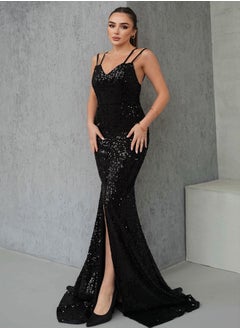 trendyol Black Bodysitting Sequin Knitted Stylish Long Evening Dress Tpraw25Ae00019  - Image 1