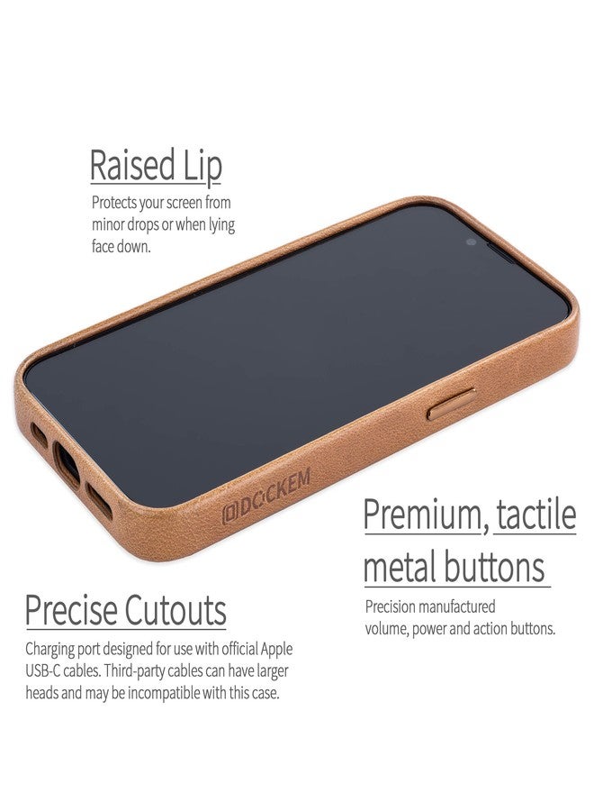 Dockem iPhone 16e Case Genuine Leather Card Holder with Built-in Metal Plate for Magnetic Mounting, Stitched Wallet with 2 Credit Card Pockets (Light Brown, M2GL) - Image 4