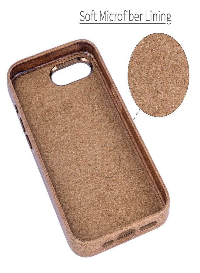 Dockem iPhone 16e Case Genuine Leather Card Holder with Built-in Metal Plate for Magnetic Mounting, Stitched Wallet with 2 Credit Card Pockets (Light Brown, M2GL) - Image 5