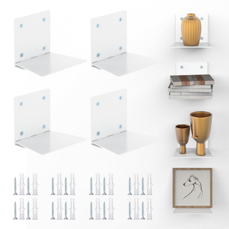 Eapele Invisible Floating Bookshelf, Heavy-Duty Hanging Bookshelves, Steel Constructed Wall Mounted Hidden Bookshelf with Mounting Hardware, 4PCS White - Image 1