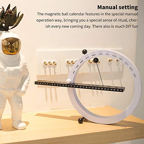 Houkiper Perpetual Desk Calendars, Manual Calendar with Month Week Date, Perpetual Calendar Desk Decor Magnetic Ball Table Calendar for Home Office Decoration, White - Image 2