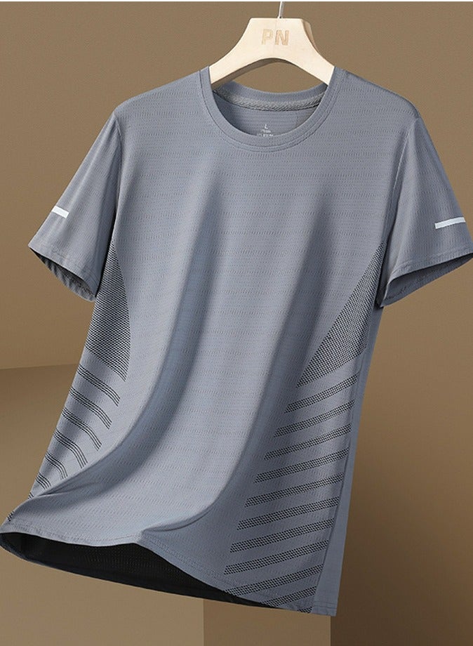 Loquat Men's Cooling Ice Silk Running Shirts Quick Dry Short Sleeve Athletic Gym T-Shirts Grey  - Image 1