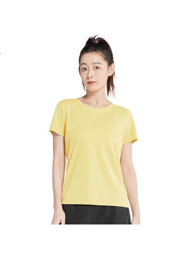 FANDIMU Sports T-Shirt, High-Elastic Breathable Training Fitness Running Quick-Dry Shirt, Loose-Fitting Couple Style Short Sleeve, Light Yellow Women'S M - Image 3
