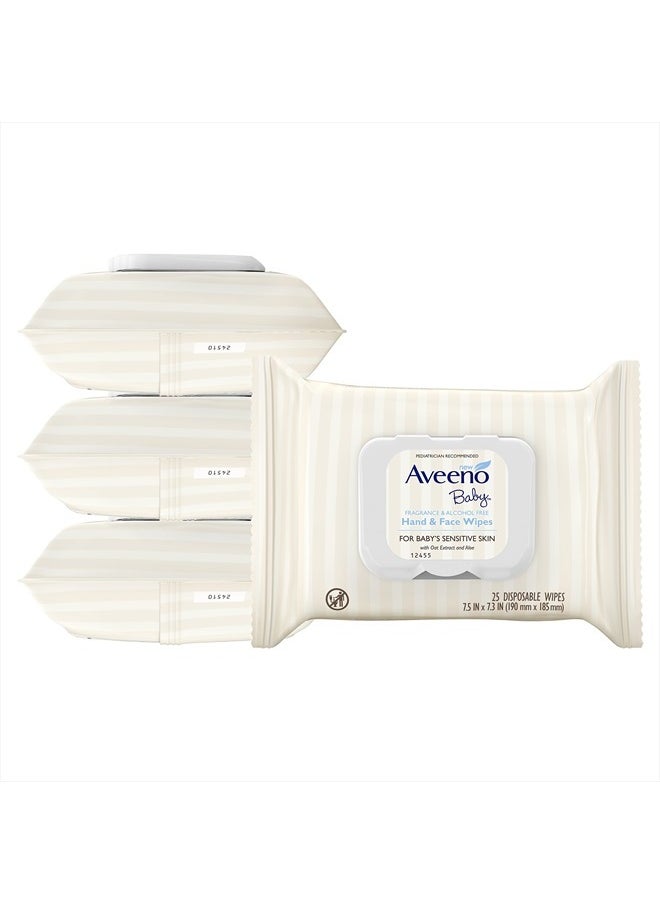 Aveeno Baby Fragrance Free Hand & Face Wipes with Oat Extract & Aloe, Cleansing & Moisturizing Baby Wipes for Sensitive Skin, Sulfate-, Alcohol-, & Paraben-Free, Hypoallergenic, 25 ct  - Image 1