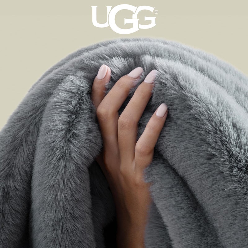 UGG Euphoria Faux Fur Throw Blanket, Oversized Soft Throw for Couch or Bed, Luxury Room Decor, Giftable Fuzzy Blankets, Machine Washable, 50-inch x 70-inch, Chambray Blue Grey - Image 4