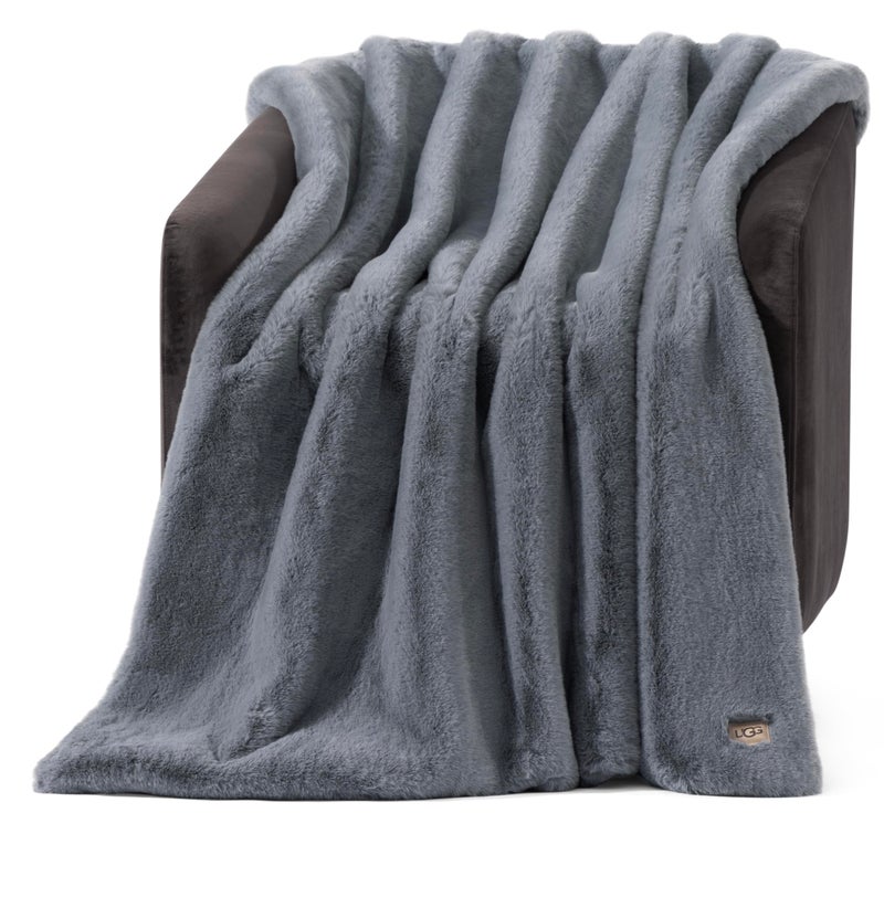 UGG Euphoria Faux Fur Throw Blanket, Oversized Soft Throw for Couch or Bed, Luxury Room Decor, Giftable Fuzzy Blankets, Machine Washable, 50-inch x 70-inch, Chambray Blue Grey - Image 1