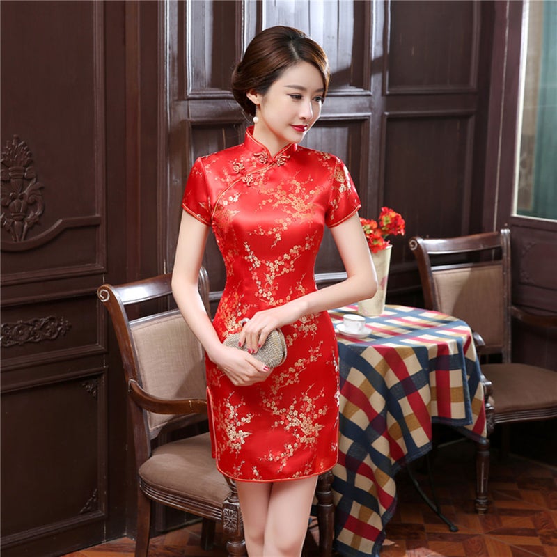 Tang Suit Short Cheongsam Stand Collar Slim Fit Low Slit Daily Banquet Costume Cheongsam - Image 1