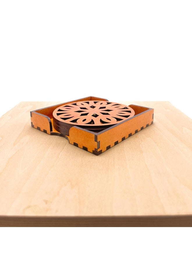 IndionArt Trayodash 88mm Decorative Wooden Tea Coaster Set with Stand Hand-Painted Spill-Resistant Mandala Design (8, Red Cedar) - Image 2