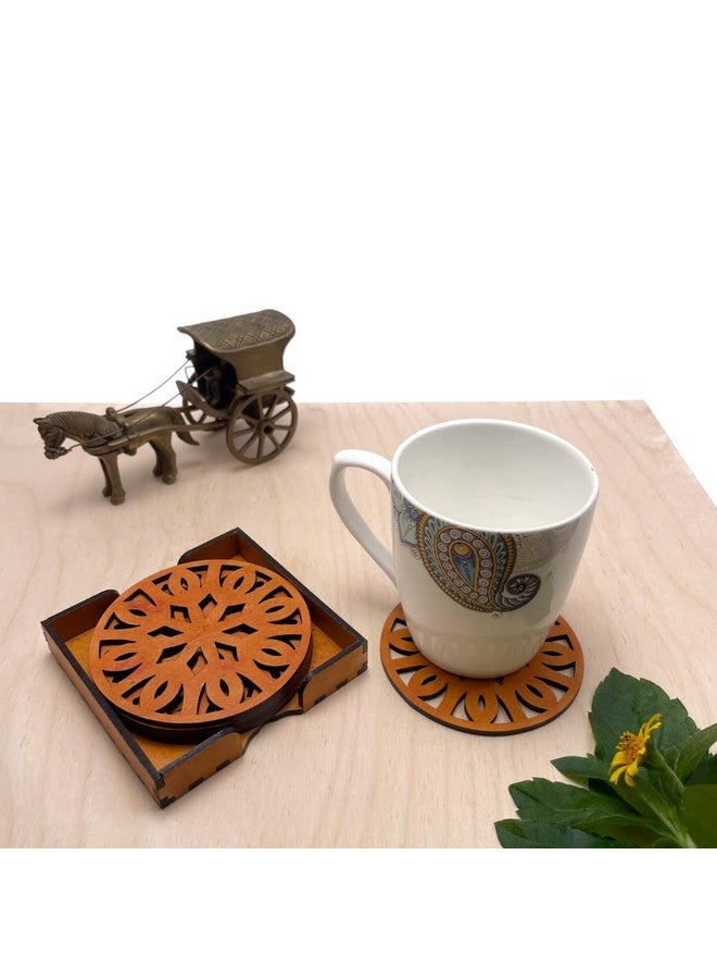 IndionArt Trayodash 88mm Decorative Wooden Tea Coaster Set with Stand Hand-Painted Spill-Resistant Mandala Design (8, Red Cedar) - Image 4