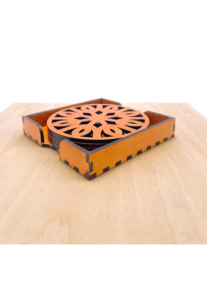 IndionArt Trayodash 88mm Decorative Wooden Tea Coaster Set with Stand Hand-Painted Spill-Resistant Mandala Design (8, Red Cedar) - Image 3
