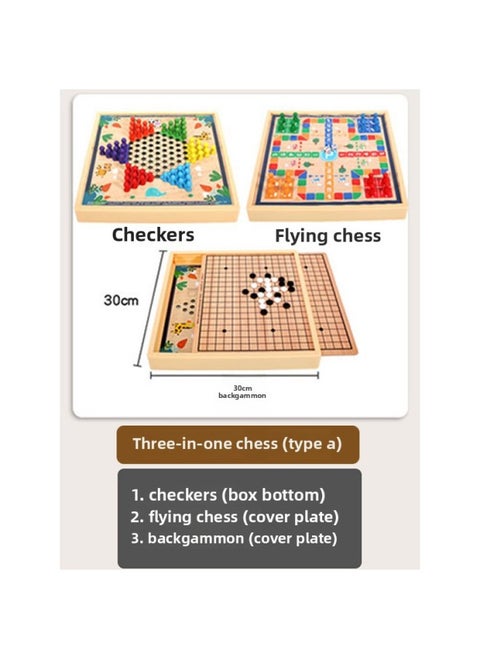 Children's Flying Chess Checkers Multi-functional One Chessboard Gobang Go Cards Colosseum Chess Combination Toys-Color:Three-in-one Model A [checkers + Flying Chess + Backgammon] 30x30cm